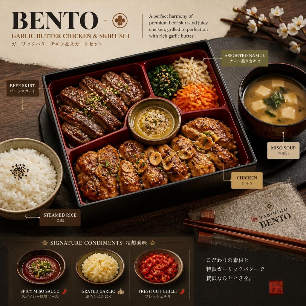 Bento Garlic Butter Chicken & Skirt Set Yakiniku Like